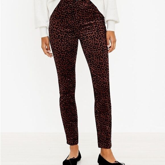 Loft Brown Corduroy Leopard Animal Print High Rise Waist Skinny Jeans Size 2​​​ - Picture 2 of 12